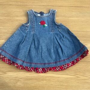 Talbots Kids Blue Denim Cotton Plaid Trim A Line Dress Picnic 12 Months